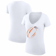 Denver Broncos G-III 4Her by Carl Banks Women's Super-Slim Fit Lightweight Subtle Football V-Neck T-Shirt - White - NFL