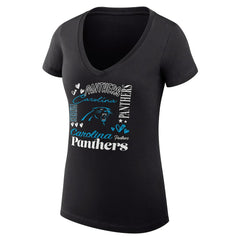 Carolina Panthers G-III 4Her by Carl Banks Women's Super-Slim Fit Lightweight Collage Team V-Neck T-Shirt - Black - NFL