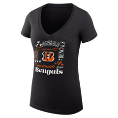 Cincinnati Bengals G-III 4Her by Carl Banks Women's Super-Slim Fit Lightweight Collage Team V-Neck T-Shirt - Black - NFL