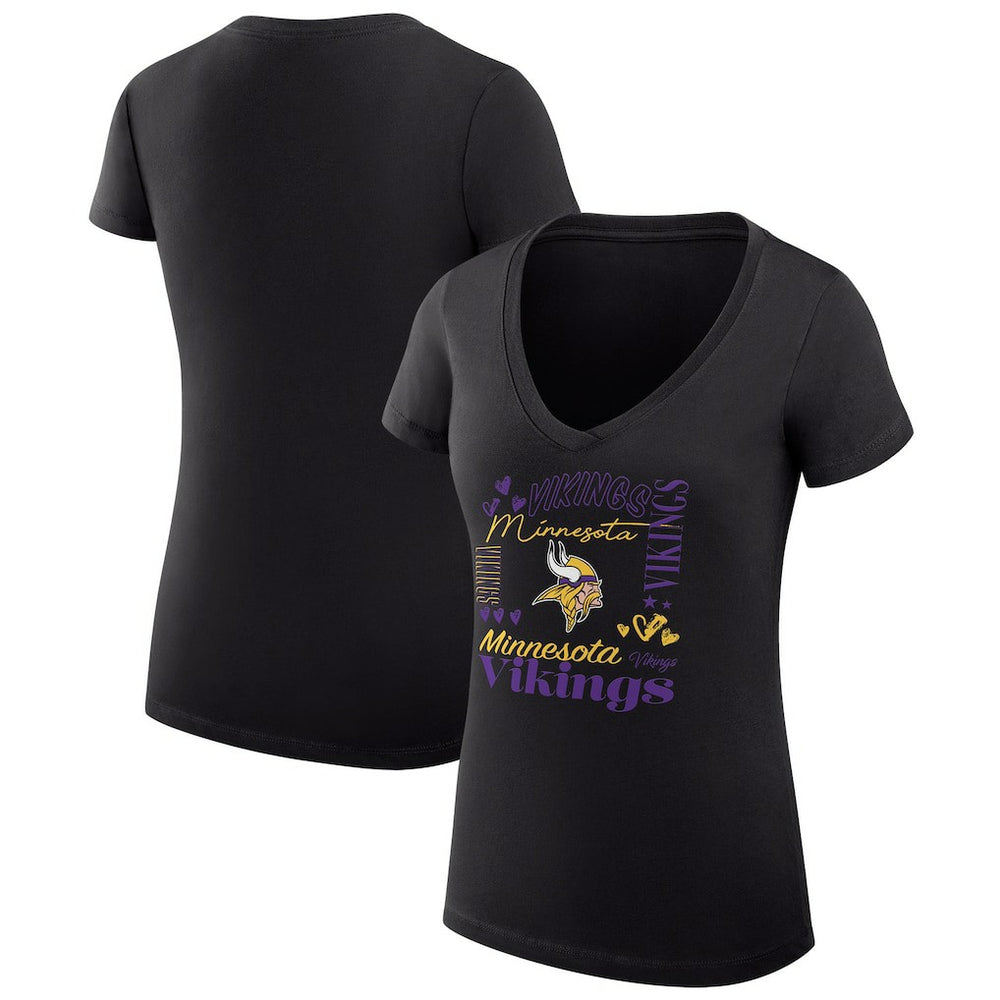 Minnesota Vikings G-III 4Her by Carl Banks Women's Super-Slim Fit Lightweight Collage Team V-Neck T-Shirt - Black - NFL