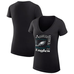 Philadelphia Eagles G-III 4Her by Carl Banks Women's Super-Slim Fit Lightweight Collage Team V-Neck T-Shirt - Black - NFL