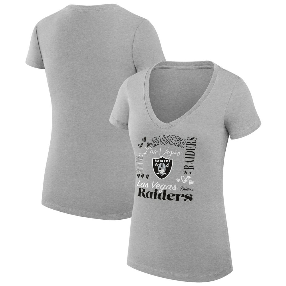 Las Vegas Raiders G-III 4Her by Carl Banks Women's Super-Slim Fit Lightweight Collage Team V-Neck T-Shirt - Heather Gray - NFL
