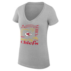 Kansas City Chiefs G-III 4Her by Carl Banks Women's Super-Slim Fit Lightweight Collage Team V-Neck T-Shirt - Heather Gray - NFL