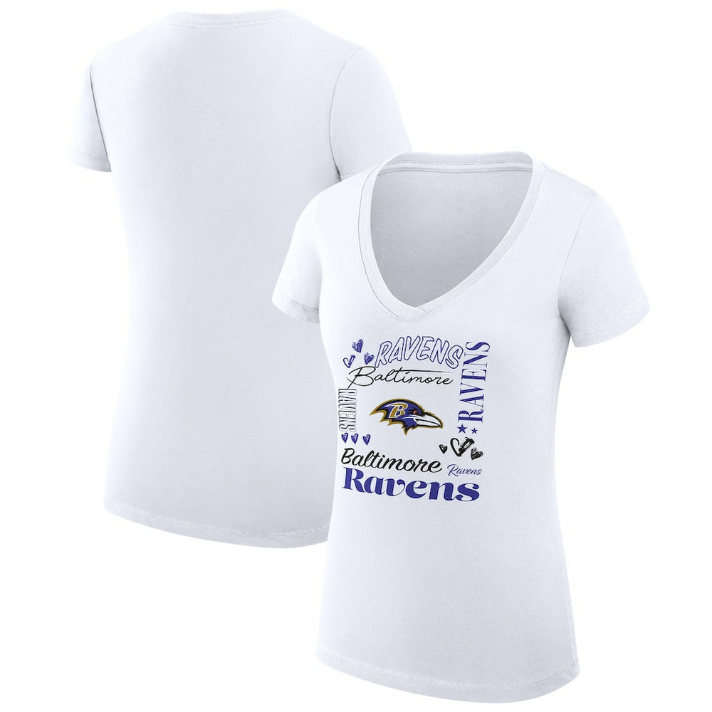 Baltimore Ravens G-III 4Her by Carl Banks Women's Super-Slim Fit Lightweight Collage Team V-Neck T-Shirt - White - NFL