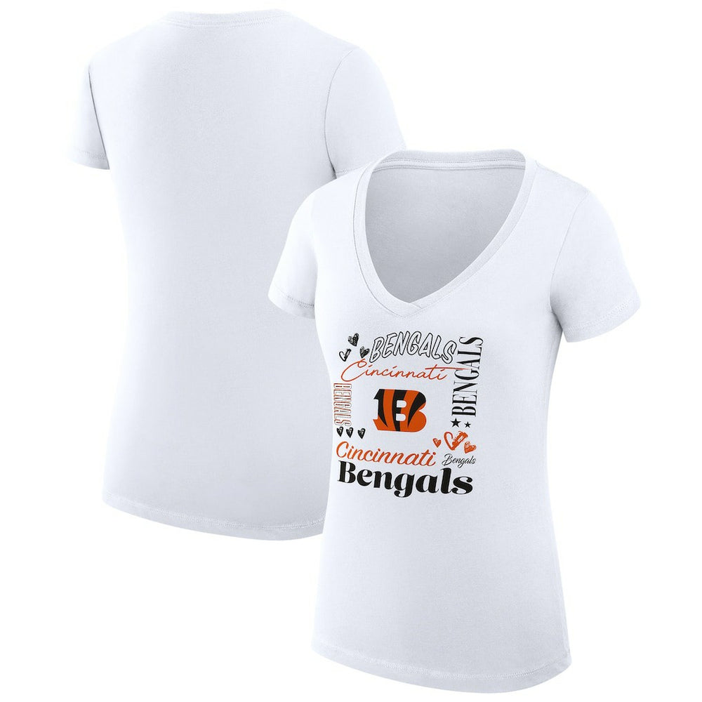 Cincinnati Bengals G-III 4Her by Carl Banks Women's Super-Slim Fit Lightweight Collage Team V-Neck T-Shirt - White - NFL