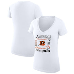 Cincinnati Bengals G-III 4Her by Carl Banks Women's Super-Slim Fit Lightweight Collage Team V-Neck T-Shirt - White - NFL