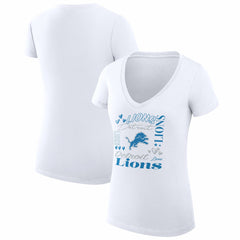 Detroit Lions G-III 4Her by Carl Banks Women's Super-Slim Fit Lightweight Collage Team V-Neck T-Shirt - White - NFL