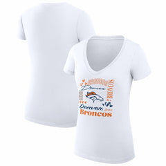 Denver Broncos G-III 4Her by Carl Banks Women's Super-Slim Fit Lightweight Collage Team V-Neck T-Shirt - White - NFL