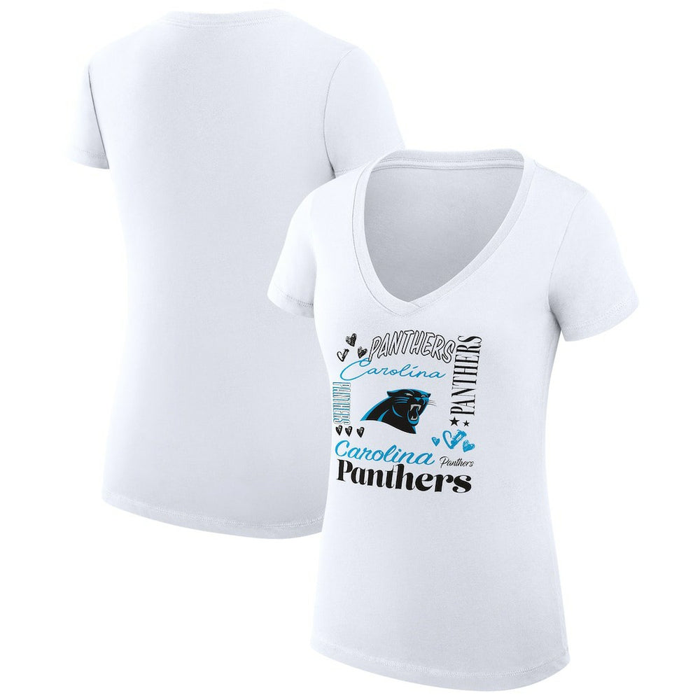Carolina Panthers G-III 4Her by Carl Banks Women's Super-Slim Fit Lightweight Collage Team V-Neck T-Shirt - White - NFL