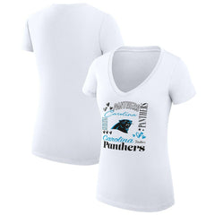 Carolina Panthers G-III 4Her by Carl Banks Women's Super-Slim Fit Lightweight Collage Team V-Neck T-Shirt - White - NFL