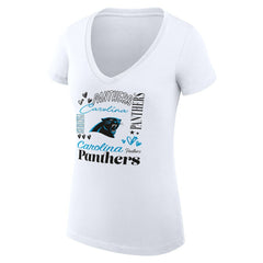 Carolina Panthers G-III 4Her by Carl Banks Women's Super-Slim Fit Lightweight Collage Team V-Neck T-Shirt - White - NFL