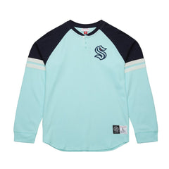 Seattle Kraken Mitchell & Ness Thermal Henley Long Sleeve T-Shirt - Light Blue | NHL Clearance