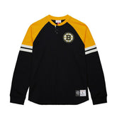 Boston Bruins Mitchell & Ness Thermal Henley Long Sleeve T-Shirt - Black | NHL Clearance