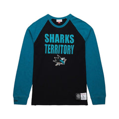 San Jose Sharks Mitchell & Ness Legendary Slub Raglan Long Sleeve T-Shirt - Black/Teal | NHL on sale