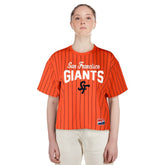 San Francisco Giants New Era Women's 2025 City Connect Boxy Pinstripe T-Shirt Online