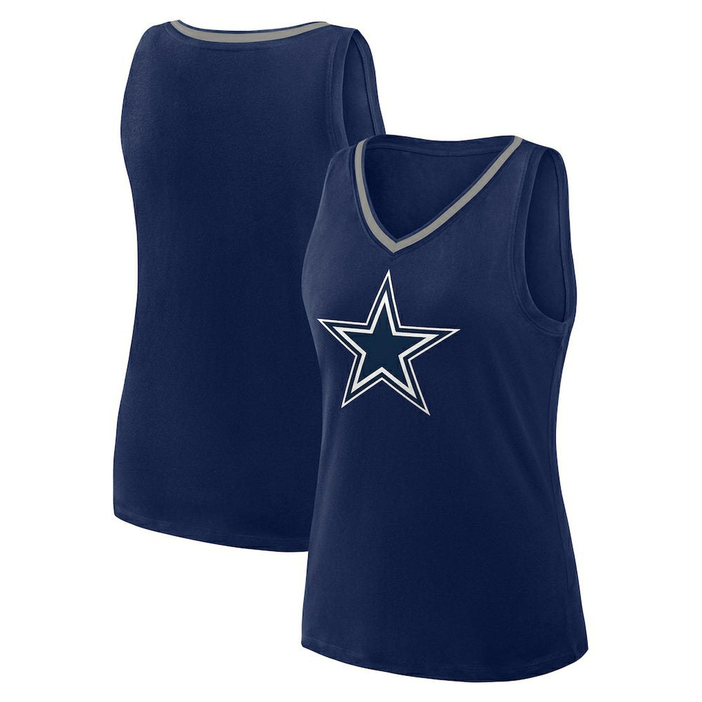 Dallas Cowboys Logo Athletic Women's Plus Size Stellar Win V-Neck Tank Top - Navy - NFL