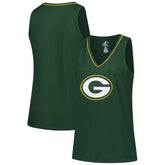 Green Bay Packers Logo Athletic Women's Plus Size Stellar Win V-Neck Tank Top - Green - NFL