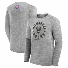 Fanatics Milwaukee Bucks NBA Hoops for Troops Long Sleeve T-Shirt Heather Gray