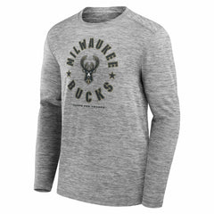 Fanatics Milwaukee Bucks NBA Hoops for Troops Long Sleeve T-Shirt Heather Gray