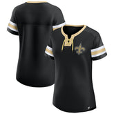New Orleans Saints Women's Bling Athena Jersey Style Lace-up T-Shirt - Black - Fanatics