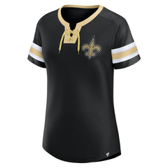 New Orleans Saints Women's Bling Athena Jersey Style Lace-up T-Shirt - Black - Fanatics