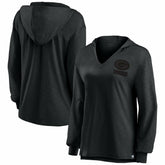 Green Bay Packers Women's Blackout Slub Hoodie V-Neck Long Sleeve T-Shirt - Fanatics