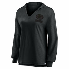 Green Bay Packers Women's Blackout Slub Hoodie V-Neck Long Sleeve T-Shirt - Fanatics