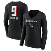 Michael Penix Jr. Atlanta Falcons Women's Name & Number Team Wordmark Long Sleeve V-Neck T-Shirt - Black - NFL