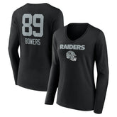 Brock Bowers Las Vegas Raiders Women's Name & Number Team Wordmark Long Sleeve V-Neck T-Shirt - Black - NFL