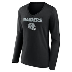 Brock Bowers Las Vegas Raiders Women's Name & Number Team Wordmark Long Sleeve V-Neck T-Shirt - Black - NFL
