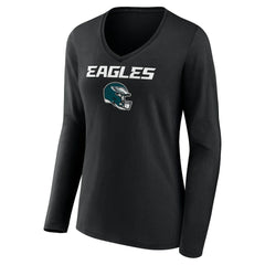 Saquon Barkley Philadelphia Eagles Women's Name & Number Team Wordmark Long Sleeve V-Neck T-Shirt - Black - NFL
