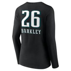 Saquon Barkley Philadelphia Eagles Women's Name & Number Team Wordmark Long Sleeve V-Neck T-Shirt - Black - NFL