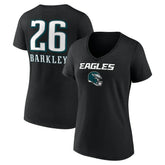 Saquon Barkley Philadelphia Eagles Women's Name & Number Team Wordmark V-Neck T-Shirt - Black - NFL
