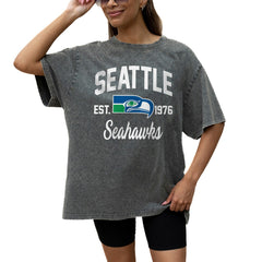 Seattle Seahawks Gameday Couture Women's Throwback Oversized Snow Wash T-Shirt - Grey - NFL