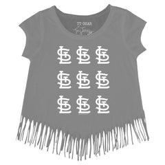 St. Louis Cardinals Tiny Turnip Girls Youth Logo Grid Fringe T-Shirt Outlet