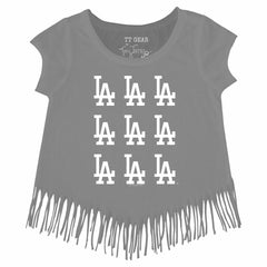 Los Angeles Dodgers Tiny Turnip Girls Youth Logo Grid Fringe T-Shirt Discount