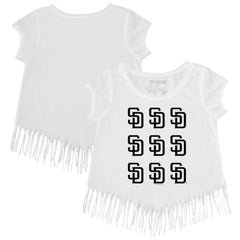 San Diego Padres Tiny Turnip Girls Youth Logo Grid Fringe T-Shirt Near Me