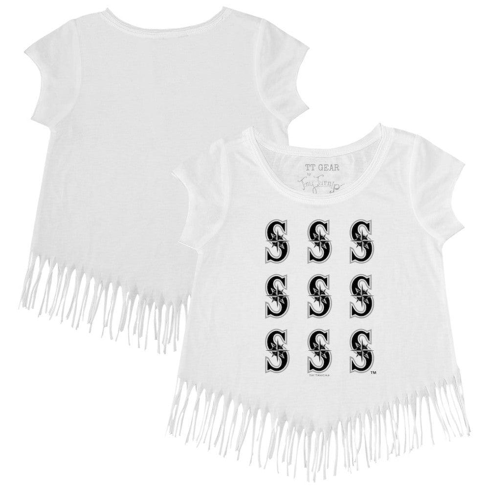 Seattle Mariners Tiny Turnip Girls Youth Logo Grid Fringe T-Shirt Outlet
