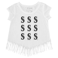 Seattle Mariners Tiny Turnip Girls Youth Logo Grid Fringe T-Shirt Outlet