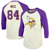 Randy Moss Minnesota Vikings Majestic Threads Retired Player Name & Number 3/4 Raglan Sleeve T-Shirt - Cream/Purple - NFL