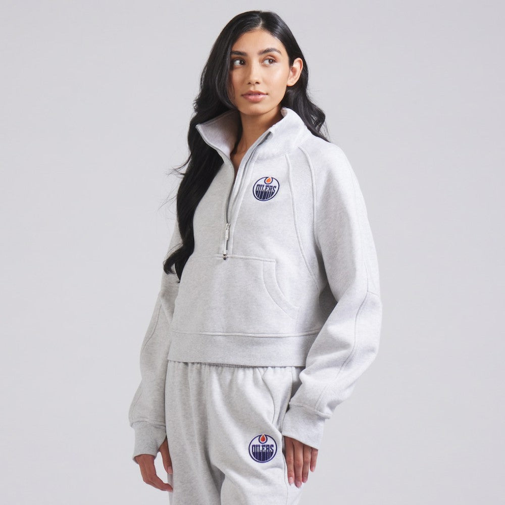 Edmonton Oilers lululemon Women's Scuba Oversized Half Zip Top - Heather Gray | NHL Lifestyle