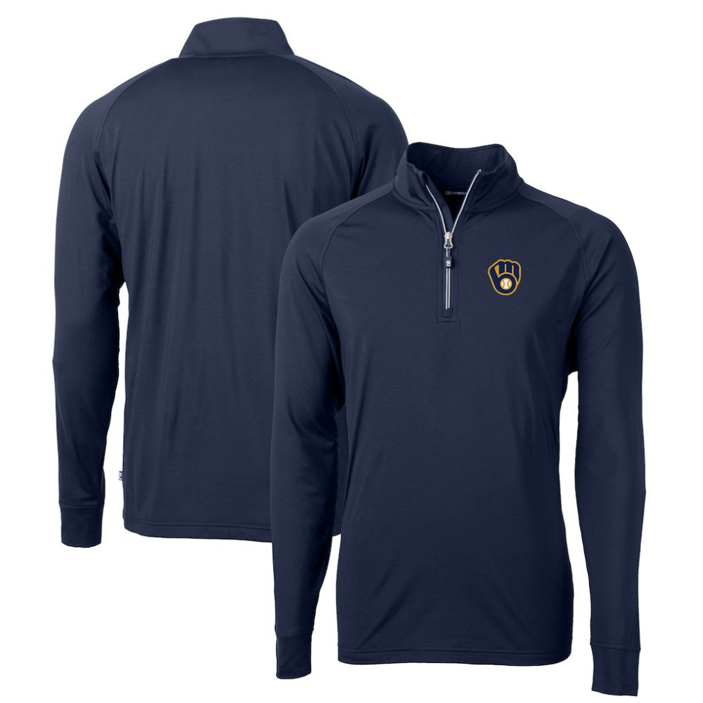 Milwaukee Brewers Cutter & Buck Big & Tall Adapt Eco Knit Stretch Recycled Raglan DryTec Quarter-Zip Top for sale