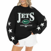 New York Jets Gameday Couture Women's Rhinestone Star Sleeve Settle the Score Oversized Tri-Blend Pullover - Black - NFL