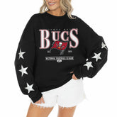 Tampa Bay Buccaneers Gameday Couture Women's Rhinestone Star Sleeve Settle the Score Oversized Tri-Blend Pullover - Black - NFL