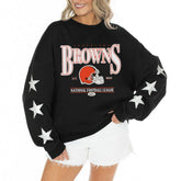 Cleveland Browns Gameday Couture Women's Rhinestone Star Sleeve Settle the Score Oversized Tri-Blend Pullover - Black - NFL