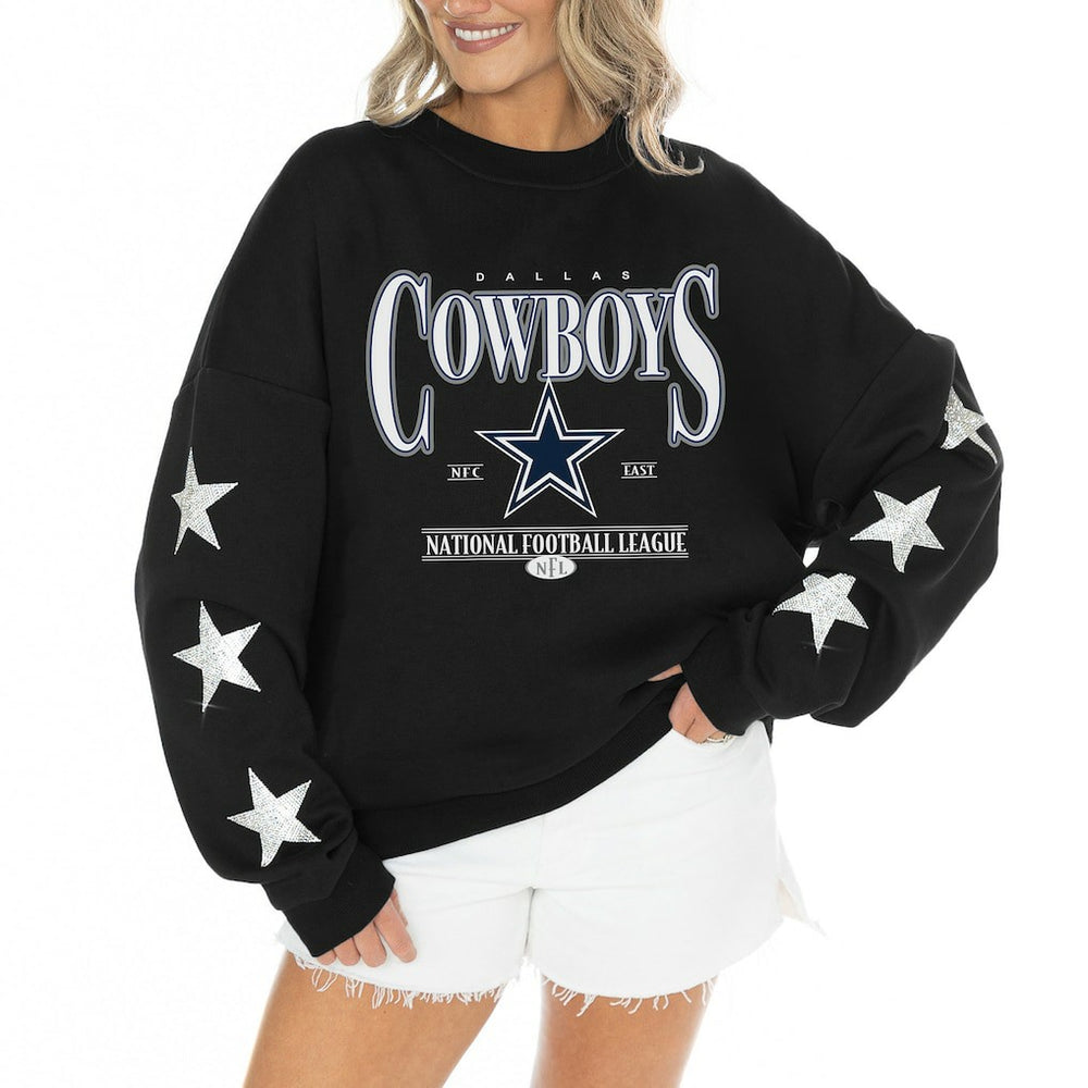 Dallas Cowboys Gameday Couture Women's Rhinestone Star Sleeve Settle the Score Oversized Tri-Blend Pullover - Black - NFL