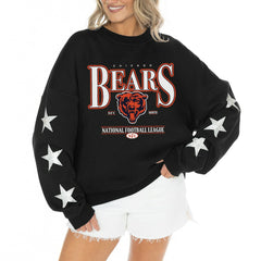 Chicago Bears Gameday Couture Women's Rhinestone Star Sleeve Settle the Score Oversized Tri-Blend Pullover - Black - NFL