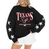 Houston Texans Gameday Couture Women's Rhinestone Star Sleeve Settle the Score Oversized Tri-Blend Pullover - Black - NFL