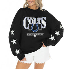 Indianapolis Colts Gameday Couture Women's Rhinestone Star Sleeve Settle the Score Oversized Tri-Blend Pullover - Black - NFL