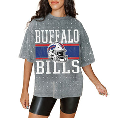 Buffalo Bills Gameday Couture Women's Oversized Mini Rhinestone Classic T-Shirt - Gray - NFL